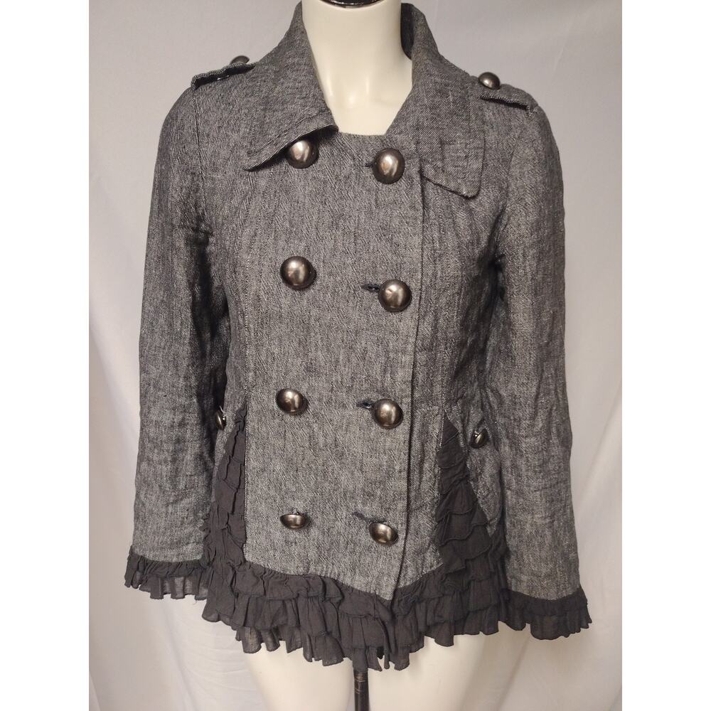 Double Breasted Linen & Cotton Ruffled Jacket, Size S